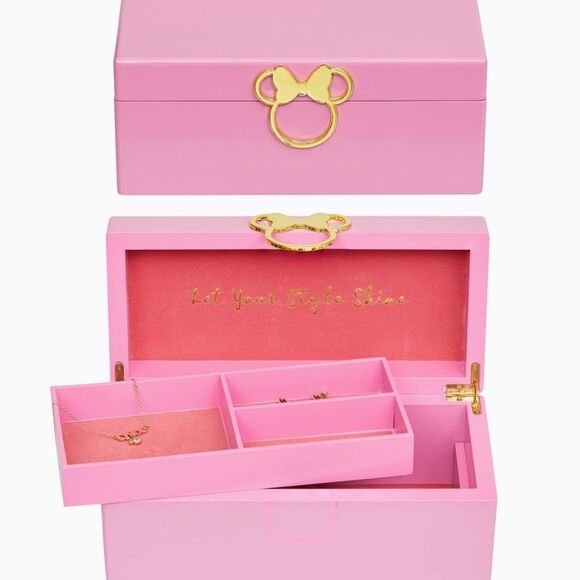 Disney Minnie Mouse Gold Icon Pink Lacquer Wood Jewelry Organizer - Picture 2 of 15
